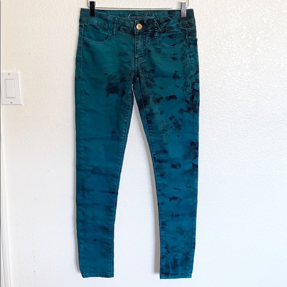 American Eagle Teal Black Tie Dye Skinny Jeggings